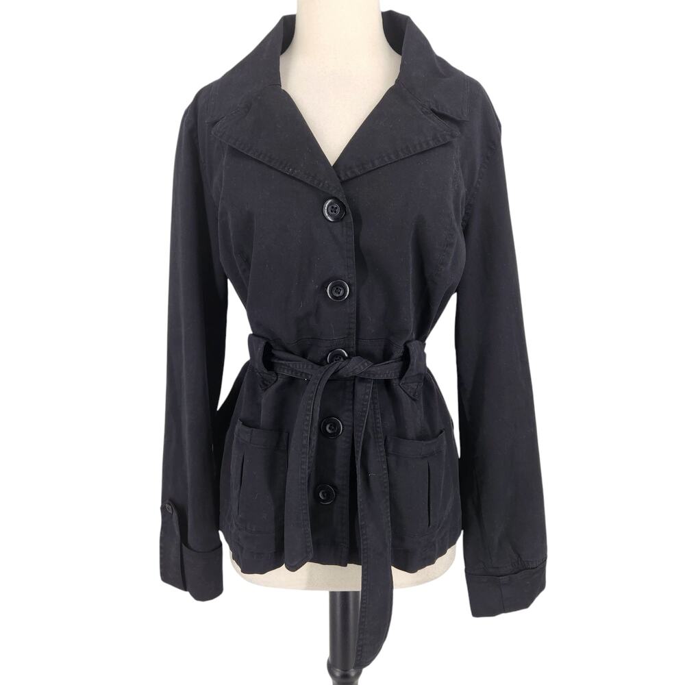 Mod O Doc Casual Elegance Cotton Utility Trench Safari Coat Jacket Black Size 3